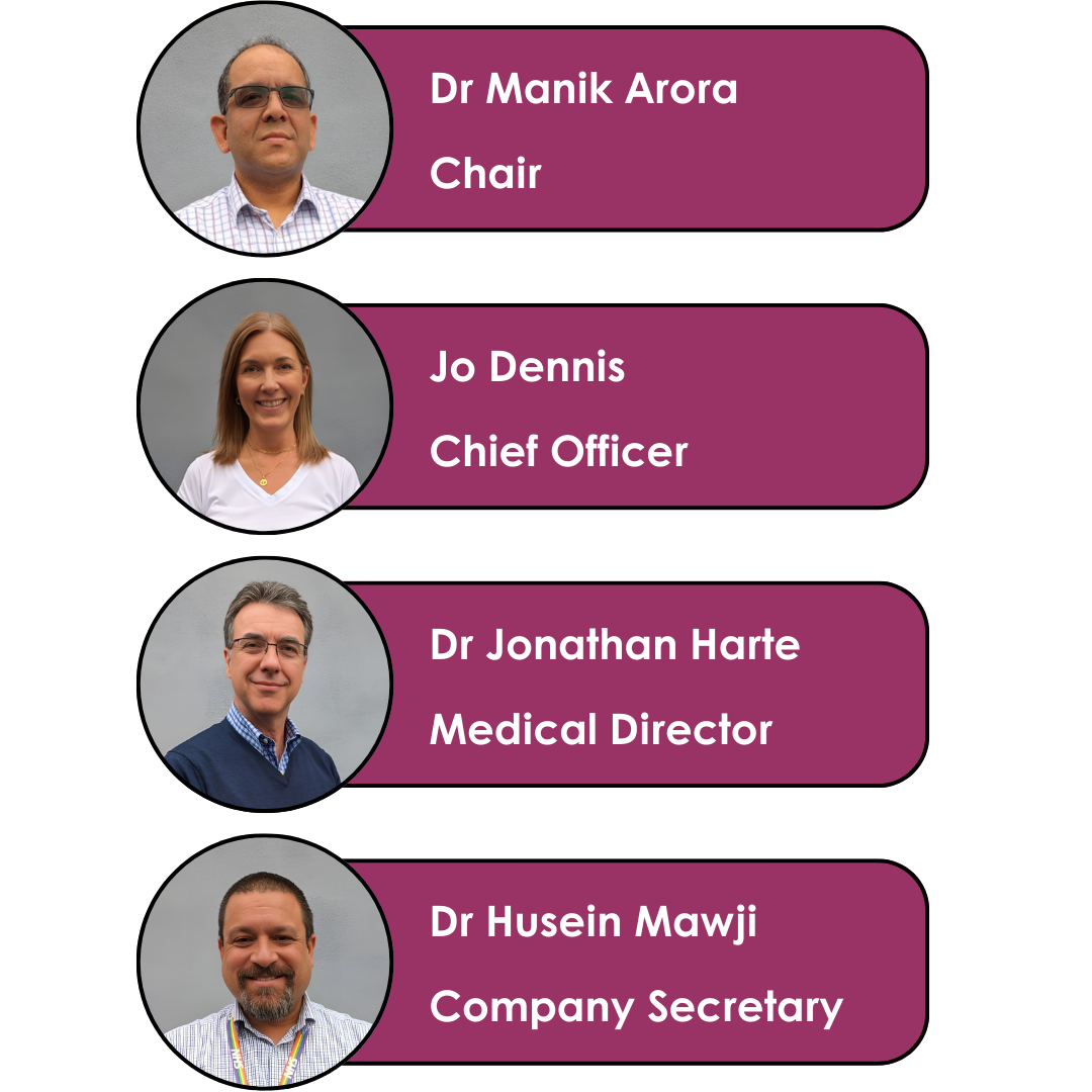 Dr Manik Arora - Chair, Jo Dennis - Chief Officer,  Dr Jonathan Harte - Medical Director, Dr Husein Mawji - Company Secretary